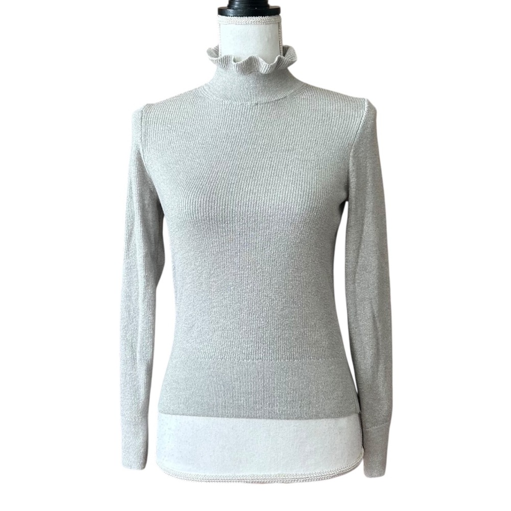 J‎ Crew Metallic merino wool ruffleneck sweater SZ Small in Silver